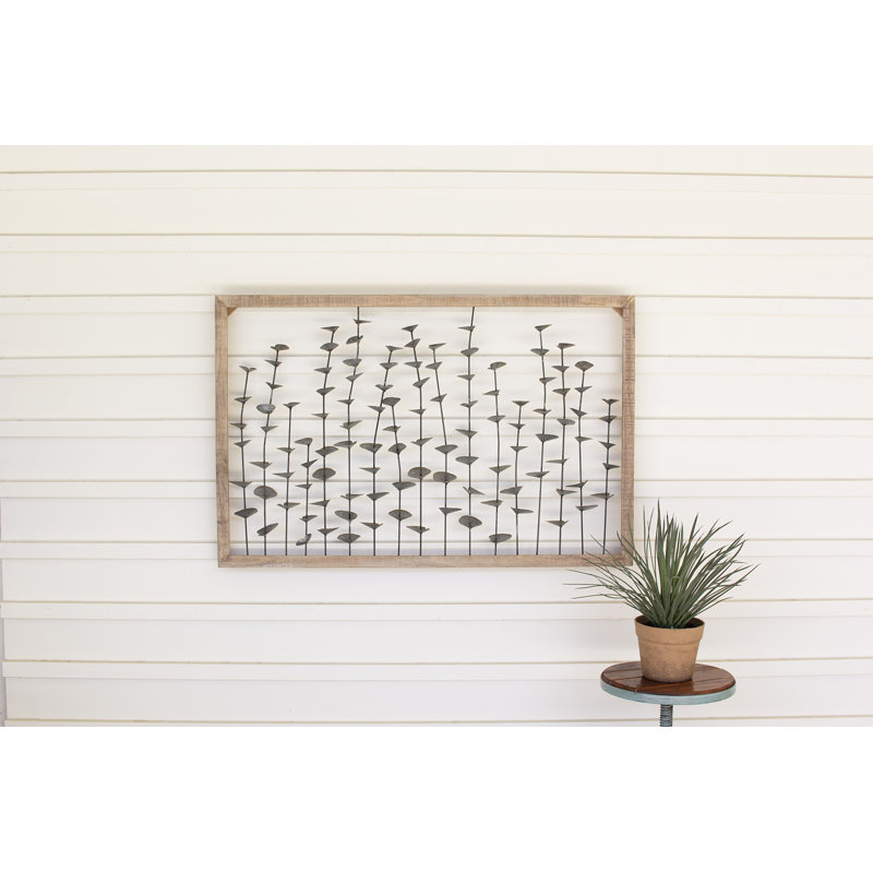 Laurel Foundry Modern Farmhouse Wood Framed Metal Leaves Wall Décor